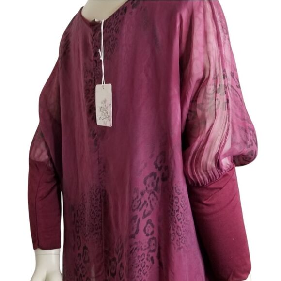 Made in Italy Women's Maroon Layered Sheer Top 3/4 Sleeve - Picture 4 of 15